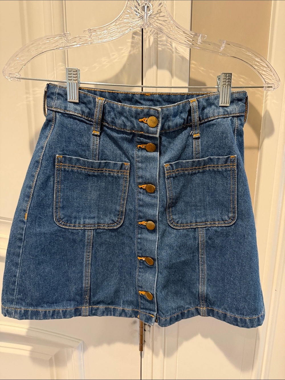 Divided Blue Denim Button-Front Mini Skirt